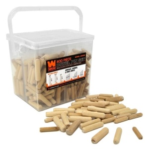 400-Piece Fluted Dowel Pin Variety Bucket with 1/4, 5/16, and 3/8-inch Woodworking Dowels