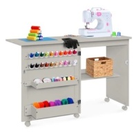 Folding Sewing Table Multipurpose Craft Station & Side Table w/ Wheels