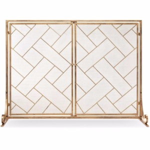 2-Panel Wrought Iron Geometric Fireplace Screen w/ Magnetic Doors - 44x33in 