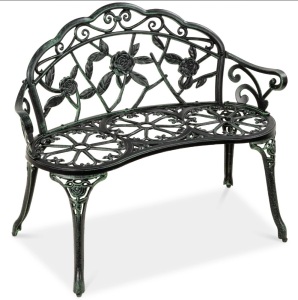Steel Garden Bench Outdoor Patio Furniture w/ Floral Rose Accent - 39in 