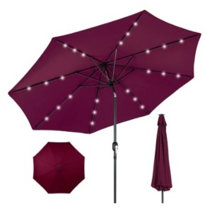 Solar LED Lighted Patio Umbrella, 10ft, Burgundy 