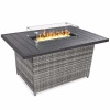 Wicker Propane Fire Pit Table, 50,000 BTU w/ Glass Wind Guard, Cover - 52in 