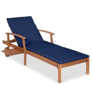 Adjustable Acacia Wood Chaise Lounge Chair w/ Side Table, Wheels - 79x26in 