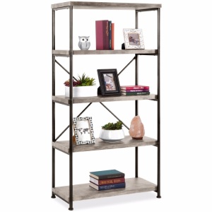 5-Tier Industrial Bookshelf w/ Metal Frame, Wood Shelves 