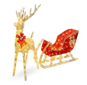 Lighted Christmas Reindeer & Sleigh Outdoor Decor Set 