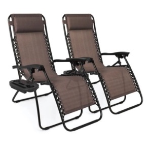 Set of 2 Adjustable Zero Gravity Patio Chair Recliners