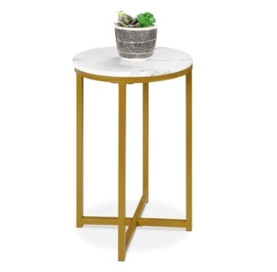 Round Coffee Side Table w/ Faux Marble Top