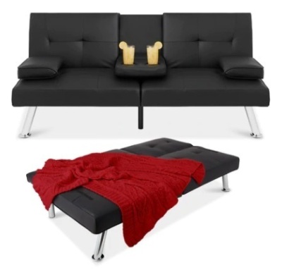 Faux Leather Upholstered Convertible Sofa Bed Futon