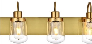  Modern Bathroom Vanity Light 5-Lights Lamp in Brushed Brass,Farmhouse Wall Light Fixture with Clear Glass Shades,Indoor Wall Lamp,New