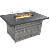 Wicker Propane Fire Pit Table, 50,000 BTU w/ Glass Wind Guard, Cover - 52in