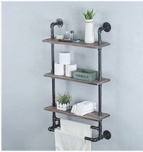 Womio Industrial PipeBathroom Shelves WallMounted with 2 TowelBar, 24in,Appears New