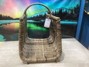 20" x 15" Rattan Woven Log Holder with Handle 