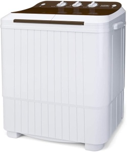 KUPPET Washing Machine, 16.5lbs Compact Twin Tub Wash&Spin Combo for Apartment, Dorms, RVs, Camping and More, White&Brown - Appears New with Damage, See Pics