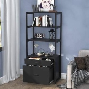 TribeSigns Bookcase Bookshelf with 2 Drawers, Has Minor Damage, See Pics - E-Comm Return