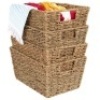 Set of 4 Seagrass Storage Tote Baskets, Laundry Organizer w/ Insert Handles&nbsp;