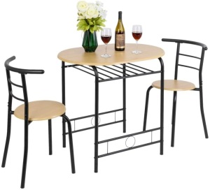 VINGLI 3 Piece Dining Set Small Dining Table and 2 Chairs with Metal Frame and Wine Rack, Color May Vary - Unknown Condition