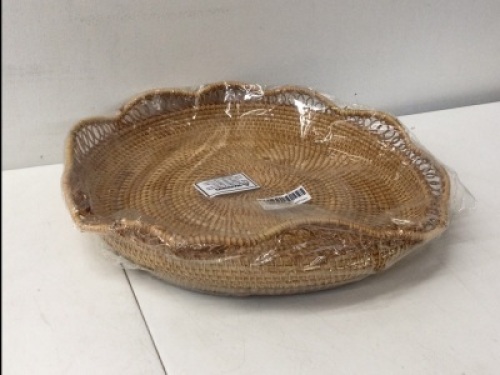 8 9 Inch Handmade Wicker Basket Tray with Scalloped Edge and 3&rdquo;Deep Wall, Decorative Woven Brown Bread Basket Fruit Bowl Key Holder Table Centerpiece,,appears new