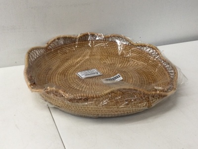 8 9 Inch Handmade Wicker Basket Tray with Scalloped Edge and 3”Deep Wall, Decorative Woven Brown Bread Basket Fruit Bowl Key Holder Table Centerpiece,appears new
