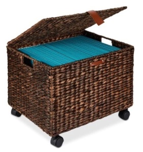 Mobile Water Hyacinth Rolling Filing Cabinet Storage Basket 