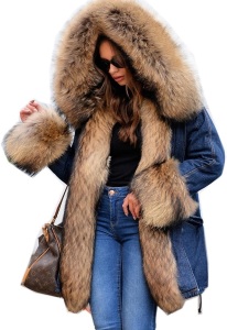 Lot of (5) Roiii Women's Denim Winter Faux Fur Hooded Plus Size Parkas