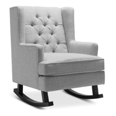 Tufted Upholstered Wingback Rocking Chair, Gray