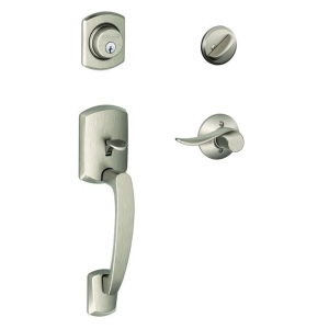 Schlage F60 V GRW 619 SAC Greenwich Single Cylinder Handle Set – Satin Nickel 