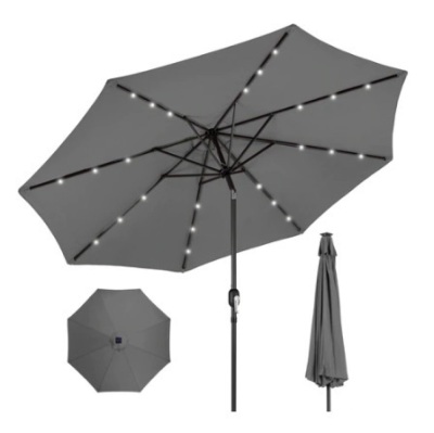 Solar LED Lighted Patio Umbrella,10ft, Gray