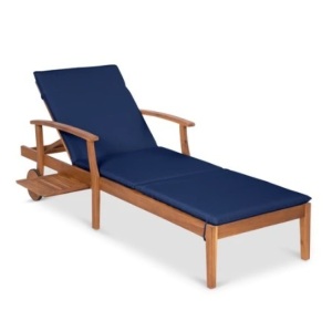 Adjustable Acacia Wood Chaise Lounge Chair w/ Side Table, 79x26in, Navy