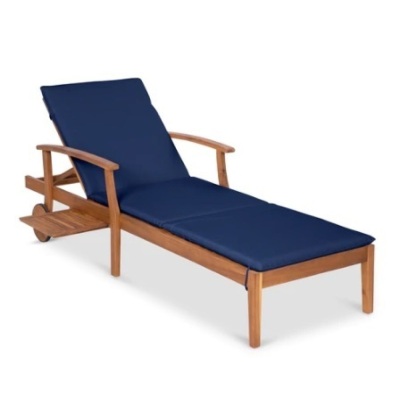 Adjustable Acacia Wood Chaise Lounge Chair w/ Side Table, 79x26in, Navy