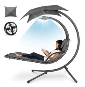 Hanging LED-Lit Curved Chaise Lounge Chair, Gray