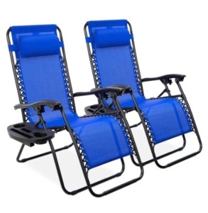 Set of 2 Adjustable Zero Gravity Patio Chair Recliners, Cobalt Blue