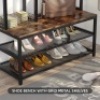 Tiyase Coat Rack Shoe Bench, 4-in-1 Hall Tree with Side Stoarge, Large Entryway Coat Stand Shoe Rack with 5 Hooks, Industrial Wood Look Accent Furniture Metal Frame, Rustic
