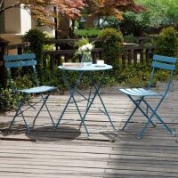 3 Piece Outdoor Metal Patio Bistro Set, Blue - Appears New