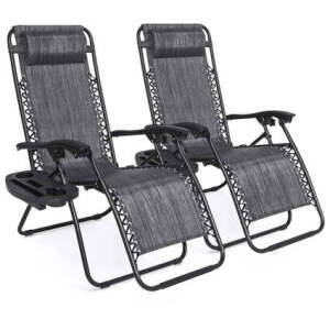 Set of 2 Adjustable Zero Gravity Patio Chair Recliners w/ Cup Holders 