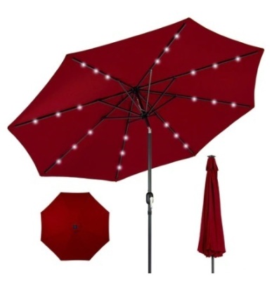 Solar LED Lighted Patio Umbrella,10ft, Red