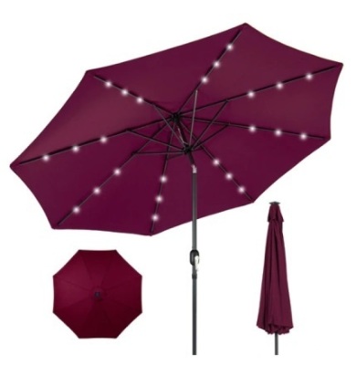 Solar LED Lighted Patio Umbrella, 10ft, Burgundy