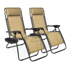 Set of 2 Adjustable Zero Gravity Patio Chair Recliners, Beige