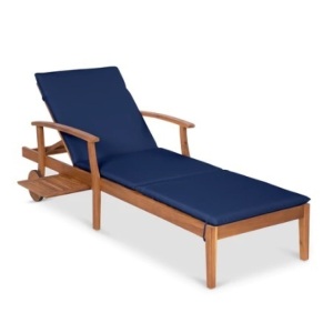 Adjustable Acacia Wood Chaise Lounge Chair, 79x26in,Navy