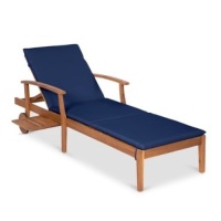 Adjustable Acacia Wood Chaise Lounge Chair,&nbsp;79x26in,Navy