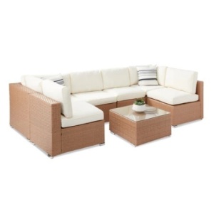 7-Piece Modular Wicker Sectional Conversation Set, Natural/Ivory