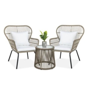 3-Piece Patio Wicker Bistro Set, Gray