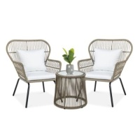3-Piece Patio Wicker Bistro Set, Gray