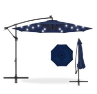 Solar LED Offset Hanging Patio Umbrella, 10ft, Navy