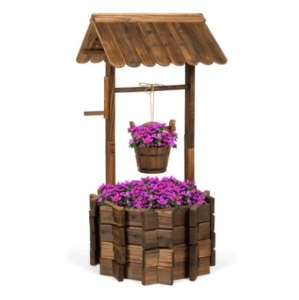 Rustic Wooden Wishing Well Planter 