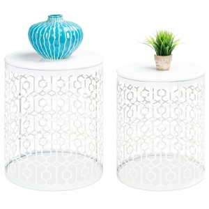 Set of 2 Decorative Round Side Accent Table Nightstands w/ Nesting Design 