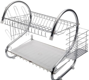 Silvertone Aluminum Multifunctional S-shaped Dual-layer Shelf Dish Drainer - E-Comm Return