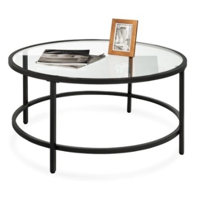 Round Tempered Glass Coffee Table, 36in, Black