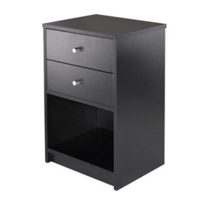 Zimtown Modern Wooden Nightstand End Table With 2 Drawers And A Open Storage Shelf, Black - E-Comm Return, Appears New