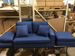 Blue Couch with Missing Legs and Side Piece - See Pics