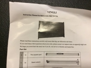 Vingli Retractable Side Awning, Unknown Details - Appears New